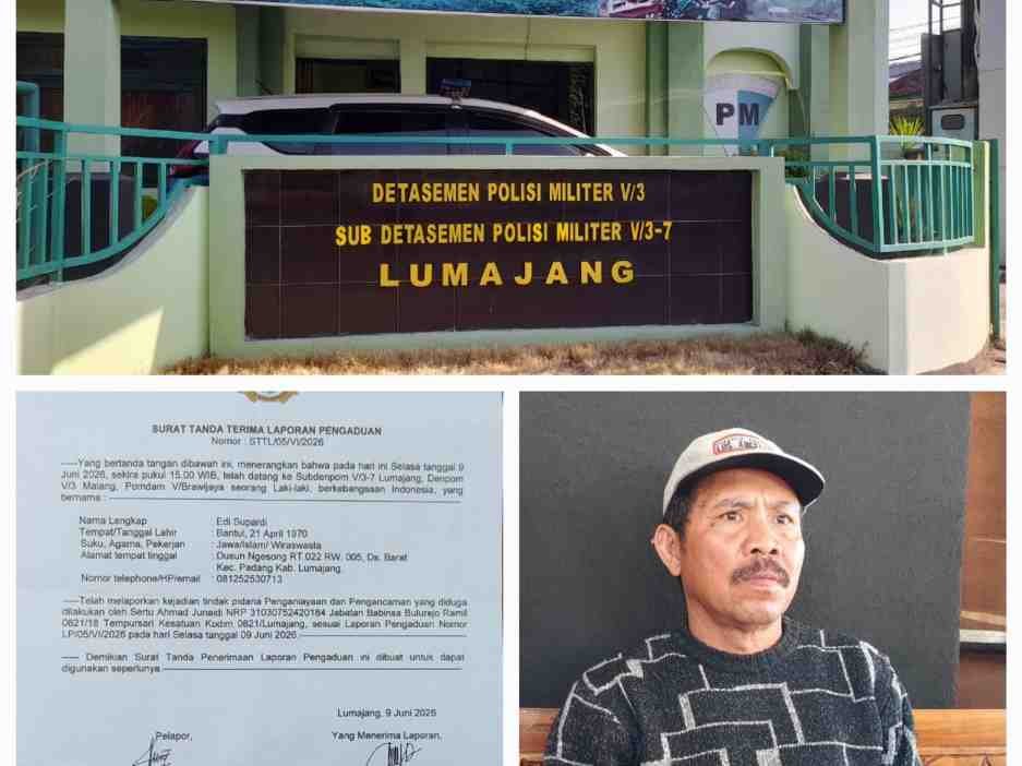 Diduga Aniaya dan Ancam Warga Sipil, Oknum TNI Kodim Lumajang Resmi Dilaporkan ke Polisi Militer