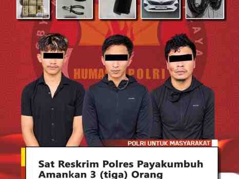 Tiga Terduga Pelaku Pencurian Kabel Tower Digelandang Tim URC Satreskrim Polres Payakumbuh