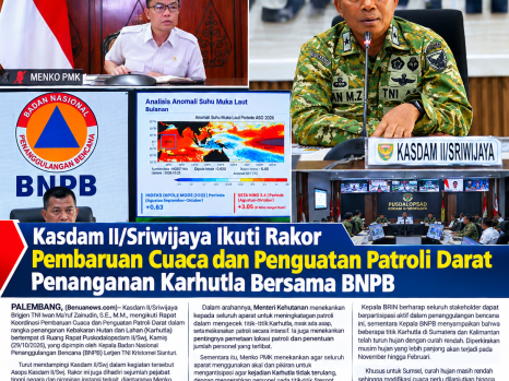 Kasdam II/Sriwijaya Ikuti Rakor Bersama BNPB, Perkuat Patroli Darat dan Pemantauan Cuaca untuk Penanganan Karhutla
