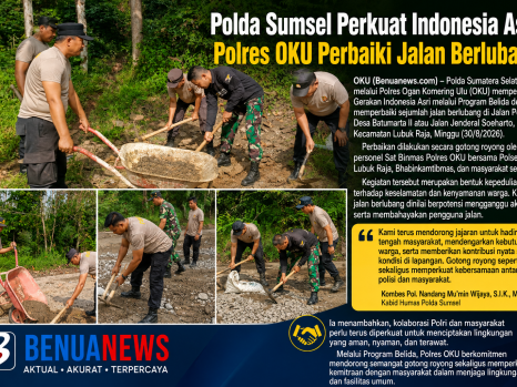 Polda Sumsel melalui Polres OKU Perkuat Program Indonesia Asri dengan Perbaikan Jalan Berlubang